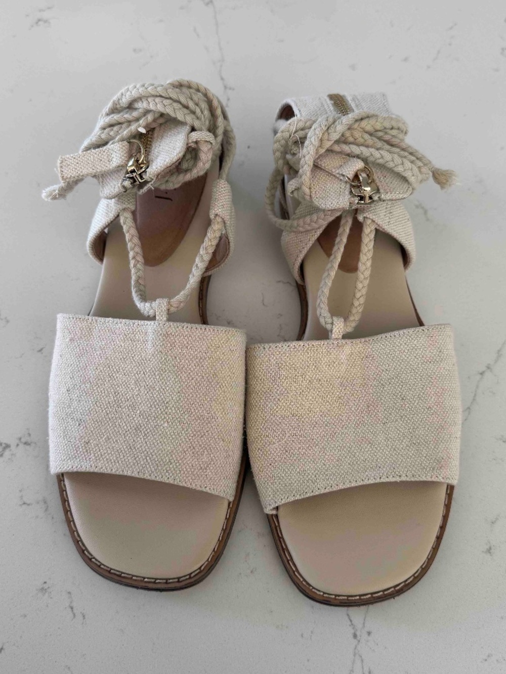 J. Jill Canvas Ankl Tie Wrap Sandals Flax Linen Sz 7.5
